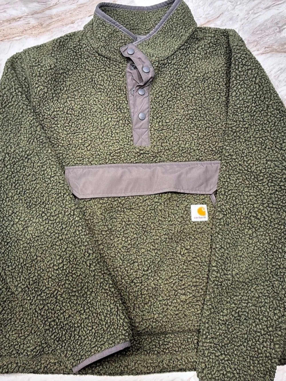 Carhartt Relaxed Fit Fleece Snap Front Pullover Green & Gray Size Large